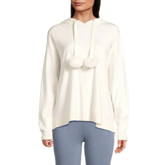 NEW Saks Fifth Avenue - Size XL, Pom Pom Drop Shoulder Hoodie - Frost White - Picture 1 of 2